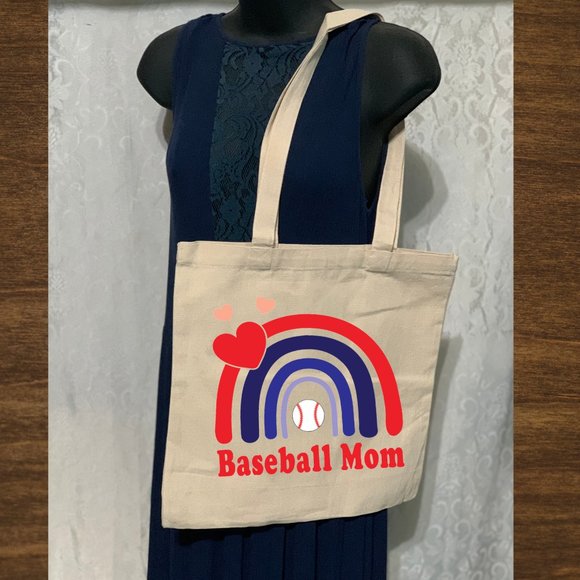 Baseball Mom Double Strap Cotton Canvas Shoulder Tote Bag - Picture 1 of 2